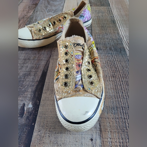 Ed Hardy Colorful Slip-On Sneakers with Gold Accents, Women's 8 - Picture 6 of 10